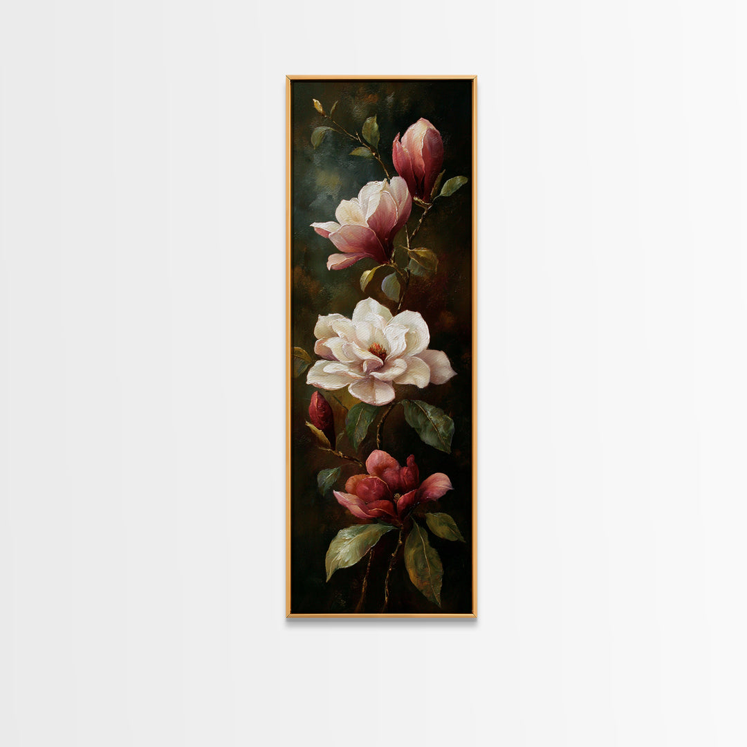Romantic Floral Oil Painting Framed Canvas Print, Art, Art Commission, Living Room Decor, Fine Art, Black Art, ART-1x3-92