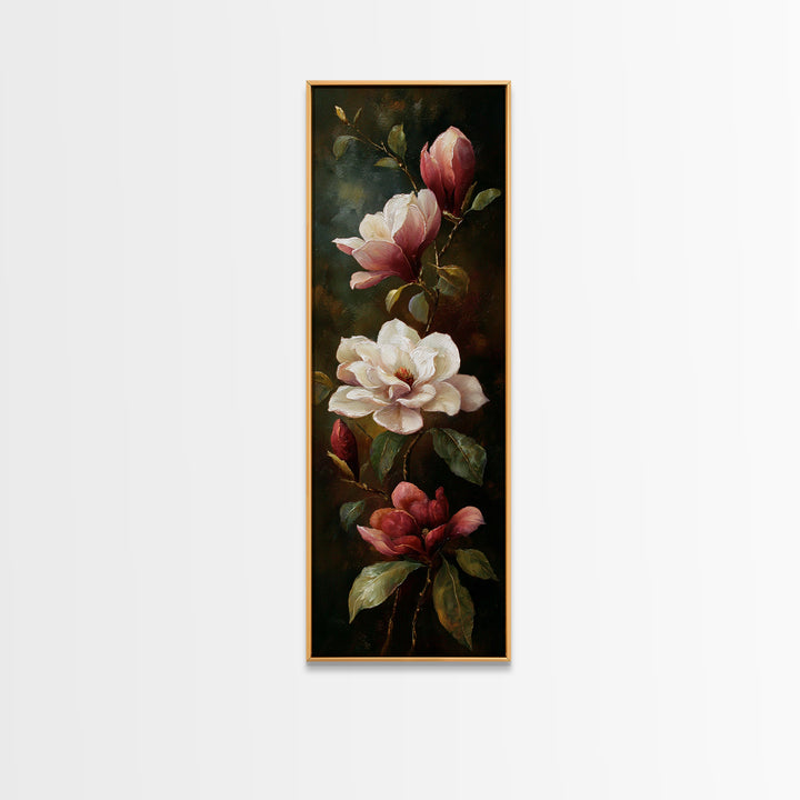 Romantic Floral Oil Painting Framed Canvas Print, Art, Art Commission, Living Room Decor, Fine Art, Black Art, ART-1x3-92