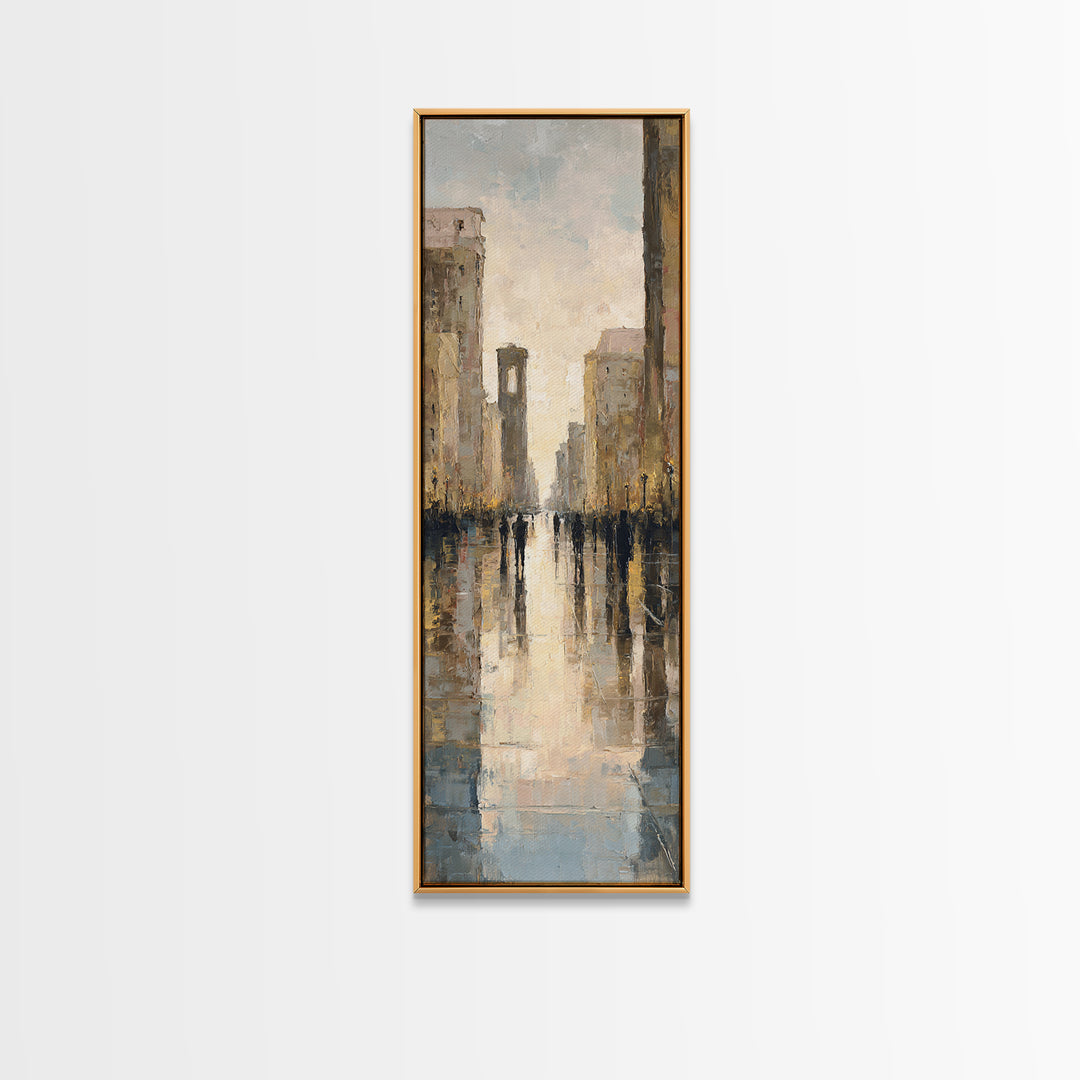 Moody City Scene Reflected Canvas Print, Art, Pink Wall Art, Living Room Decor, Fine Art, Textured Painting, ART-1x3-94