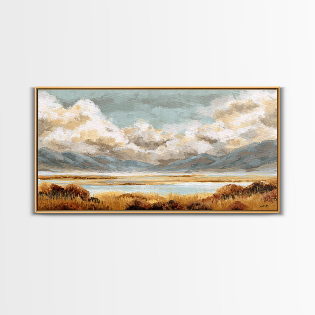 Quiet Mountain Scene Framed Canvas Print, Art, Statement Artwork, Living Room Decor, Fine Art, Digital Art, Printable Wall Art, ART-2x1-13