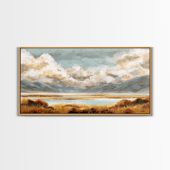 Quiet Mountain Scene Framed Canvas Print, Art, Statement Artwork, Living Room Decor, Fine Art, Digital Art, Printable Wall Art, ART-2x1-13