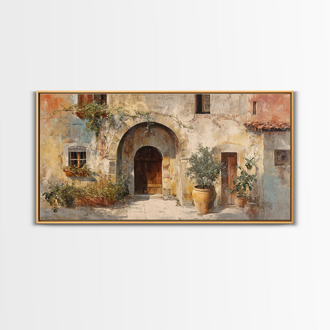 Architectural Archway in Warm Mediterranean Light Framed Canvas Print, Art, Home Decor, Living Room Decor, Fine Art, ART-2x1-18