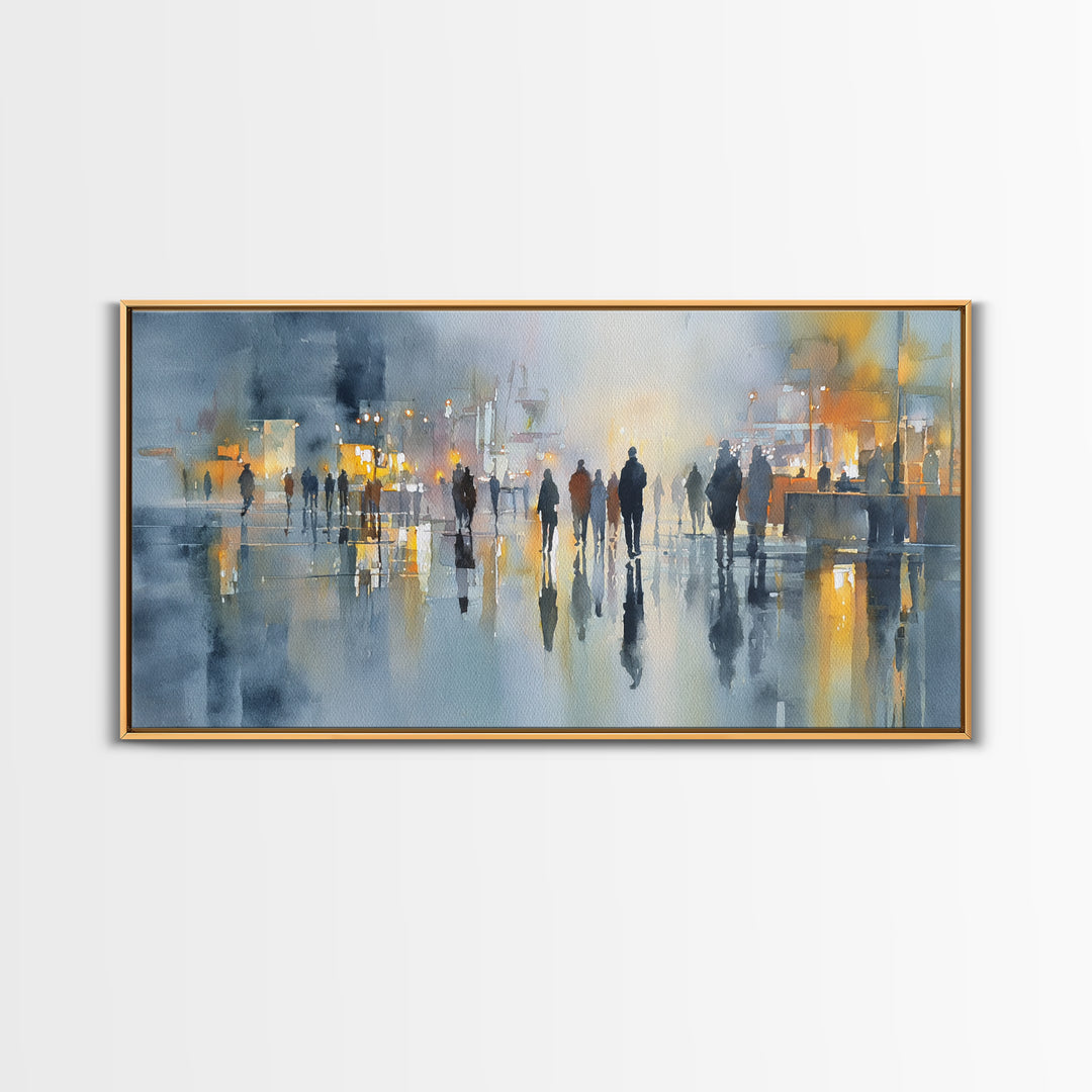 Moody City Scene Reflected Framed Canvas Print, Art, Neutral Decor, Living Room Decor, Fine Art, Art Prints, ART-2x1-30