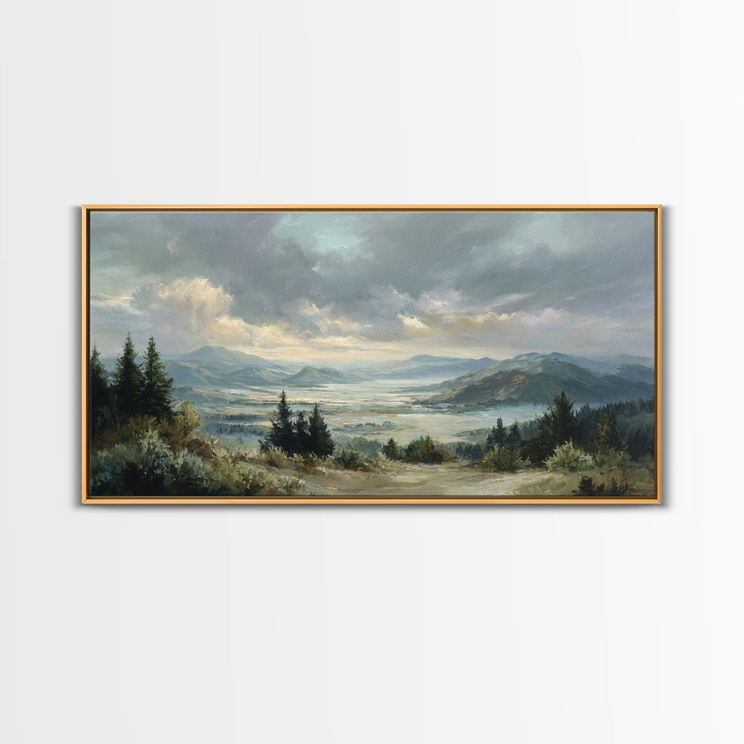 Quiet Mountain Scene Framed Canvas Print, Art, Statement Artwork, Living Room Decor, Fine Art, Digital Art, Printable Wall Art, ART-2x1-37