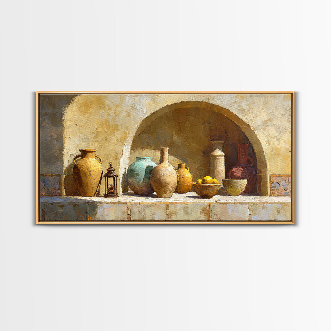 Architectural Archway in Warm Mediterranean Light Framed Canvas Print, Art, Home Decor, Living Room Decor, Fine Art, ART-2x1-42