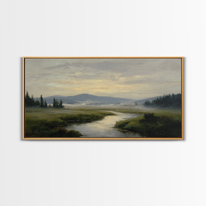 Classic Landscape with Winding River and Atmospheric Canvas Print, Art, Digital Wall Art, Living Room Decor, Fine Art, ART-2x1-47