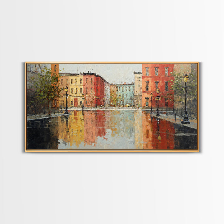 Moody City Scene Reflected Canvas Print, Art, Luxury Decor, Living Room Decor, Fine Art, Metal Wall Art, Art Commission, ART-2x1-54