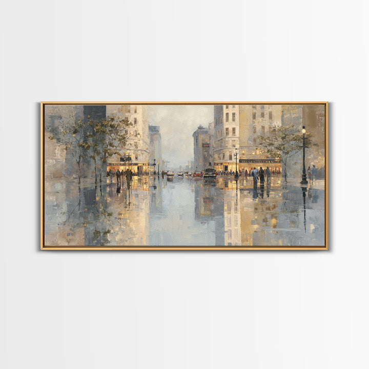 Moody City Scene Reflected Framed Canvas Print, Art, Neutral Decor, Living Room Decor, Fine Art, Art Prints, ART-2x1-6