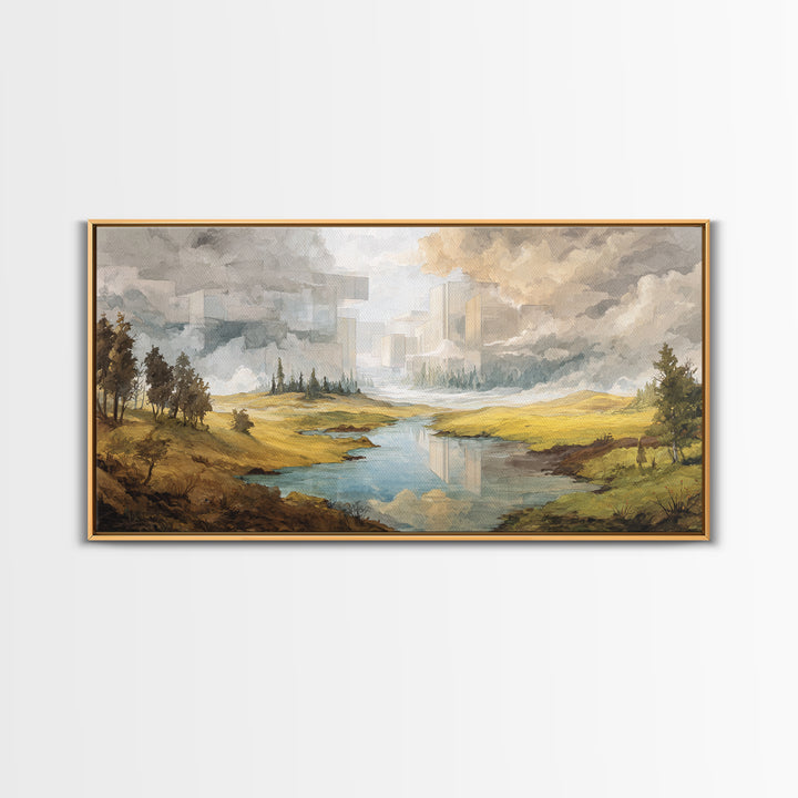 Surreal Dream Landscape Framed Canvas Print, Art, Contemporary Art, Living Room Decor, Fine Art, Art Deco, Original Art, ART-2x1-7