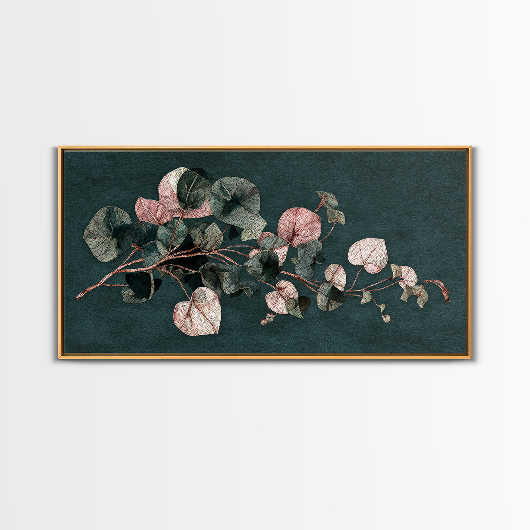 Minimal Botanical Ink Drawing on Handmade Paper Canvas Print, Art, Wall Art, Living Room Decor, Watercolor Art, ART-2x1-73