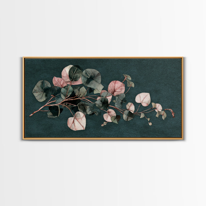 Minimal Botanical Ink Drawing on Handmade Paper Canvas Print, Art, Wall Art, Living Room Decor, Watercolor Art, ART-2x1-73