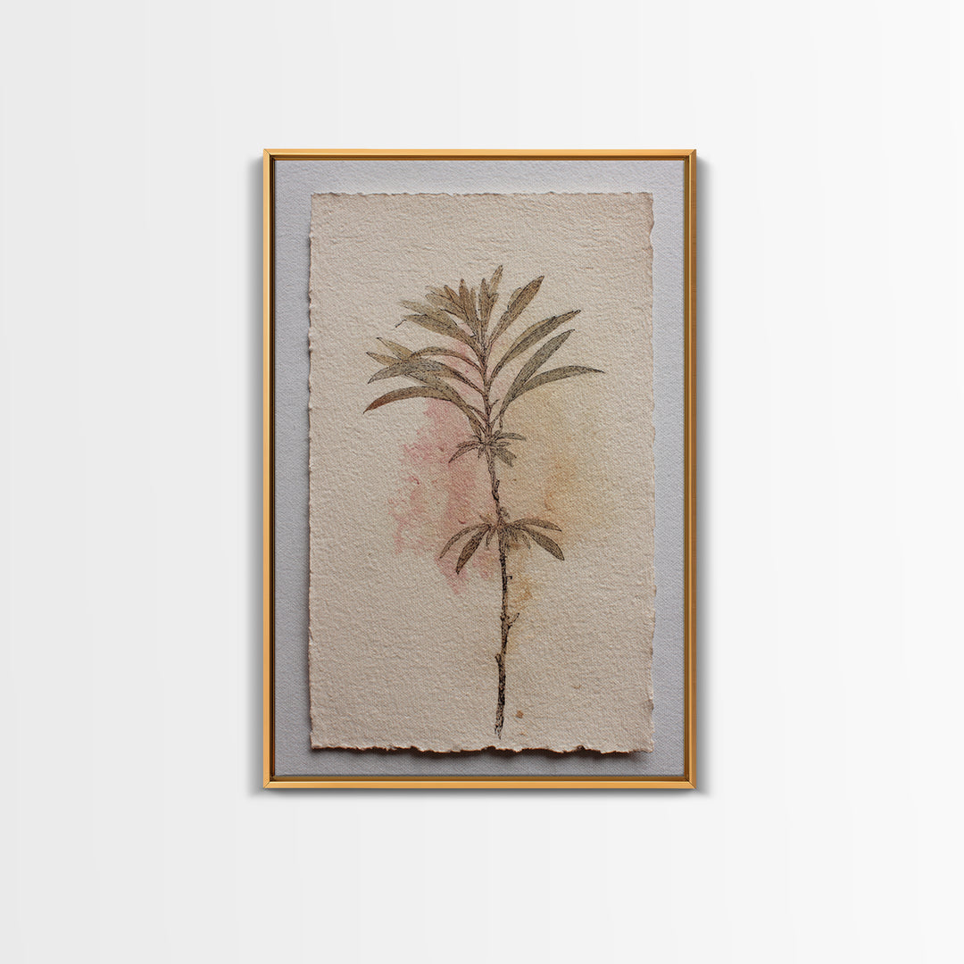 Minimal Botanical Ink Drawing on Handmade Paper Framed Canvas Print, Art, Room Decor, Living Room Decor, Fine Art, ART-2x3-13
