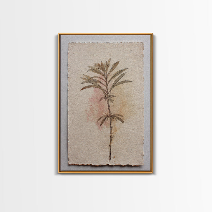 Minimal Botanical Ink Drawing on Handmade Paper Framed Canvas Print, Art, Room Decor, Living Room Decor, Fine Art, ART-2x3-13