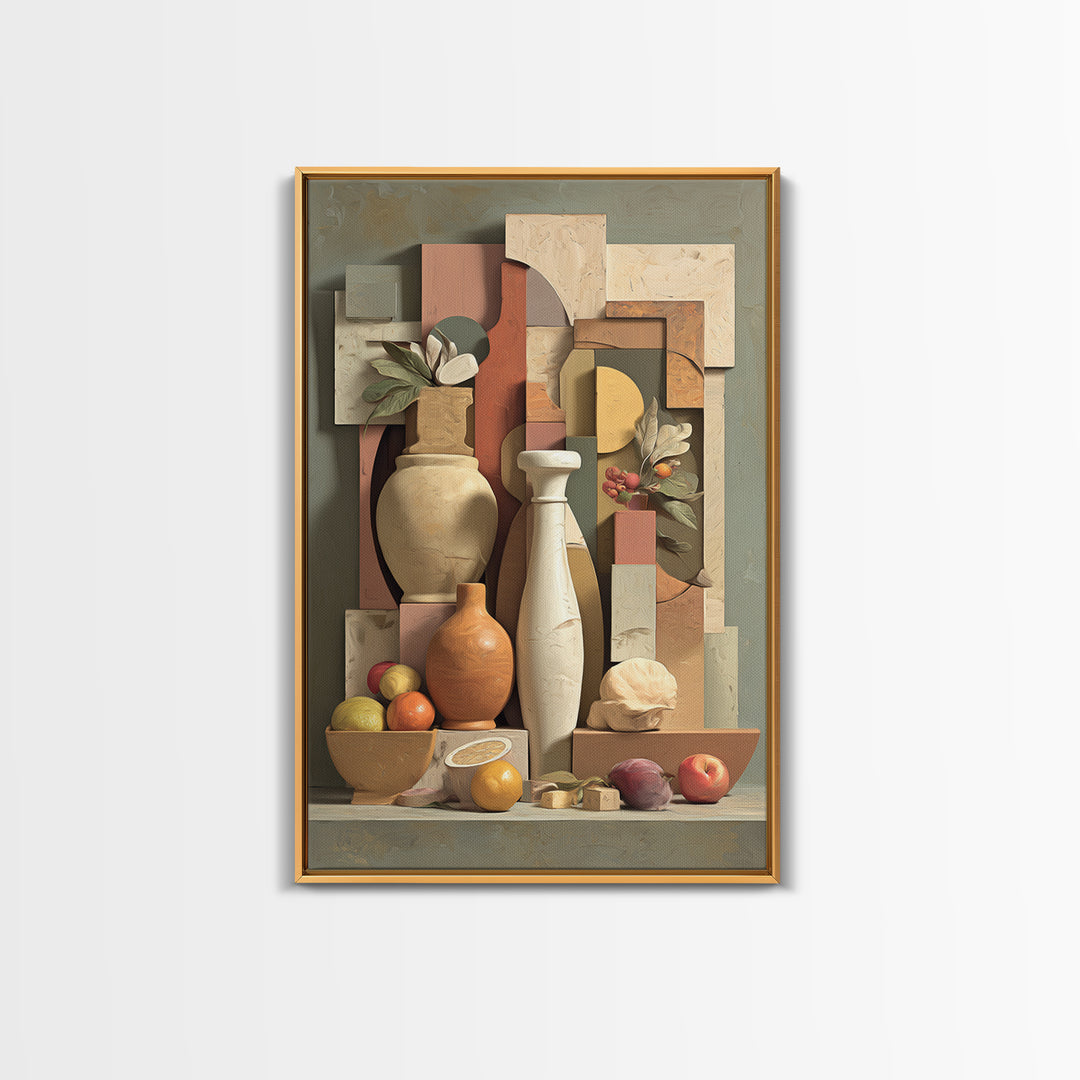 Modern Sculptural Shapes Rendered as Painted Forms Canvas Print, Art, Neutral Decor, Living Room Decor, Abstract Art, ART-2x3-14