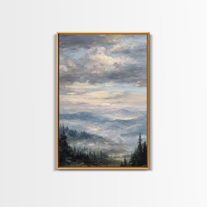 Quiet Mountain Scene Framed Canvas Print, Art, Boho Decor, Living Room Decor, Oil Painting, Printable Wall Art, ART-2x3-25