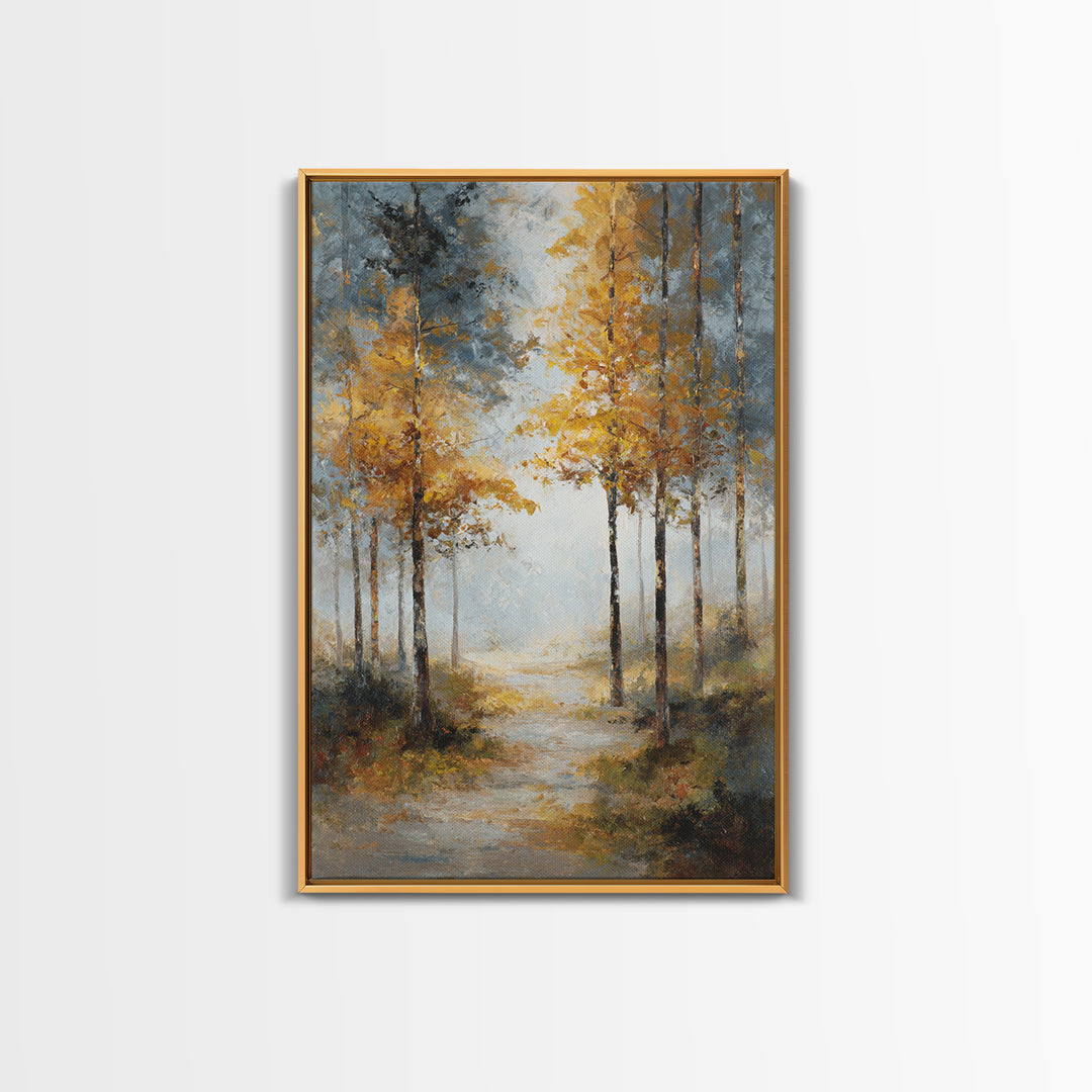 Woodland Path with Golden Autumn Atmosphere Canvas Print, Art, Printable Art, Living Room Decor, Fine Art, Statement Artwork, ART-2x3-31