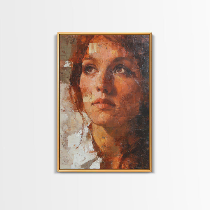 Expressive Portrait with Dramatic Light and Textured Framed Canvas Print, Art, Original Art, Living Room Decor, Fine Art, ART-2x3-36