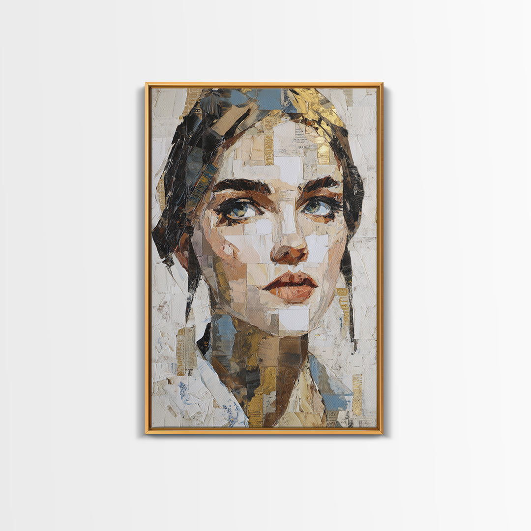 Expressive Portrait with Dramatic Light and Textured Framed Canvas Print, Art, Fine Art Print, Living Room Decor, Oil Painting, ART-2x3-60