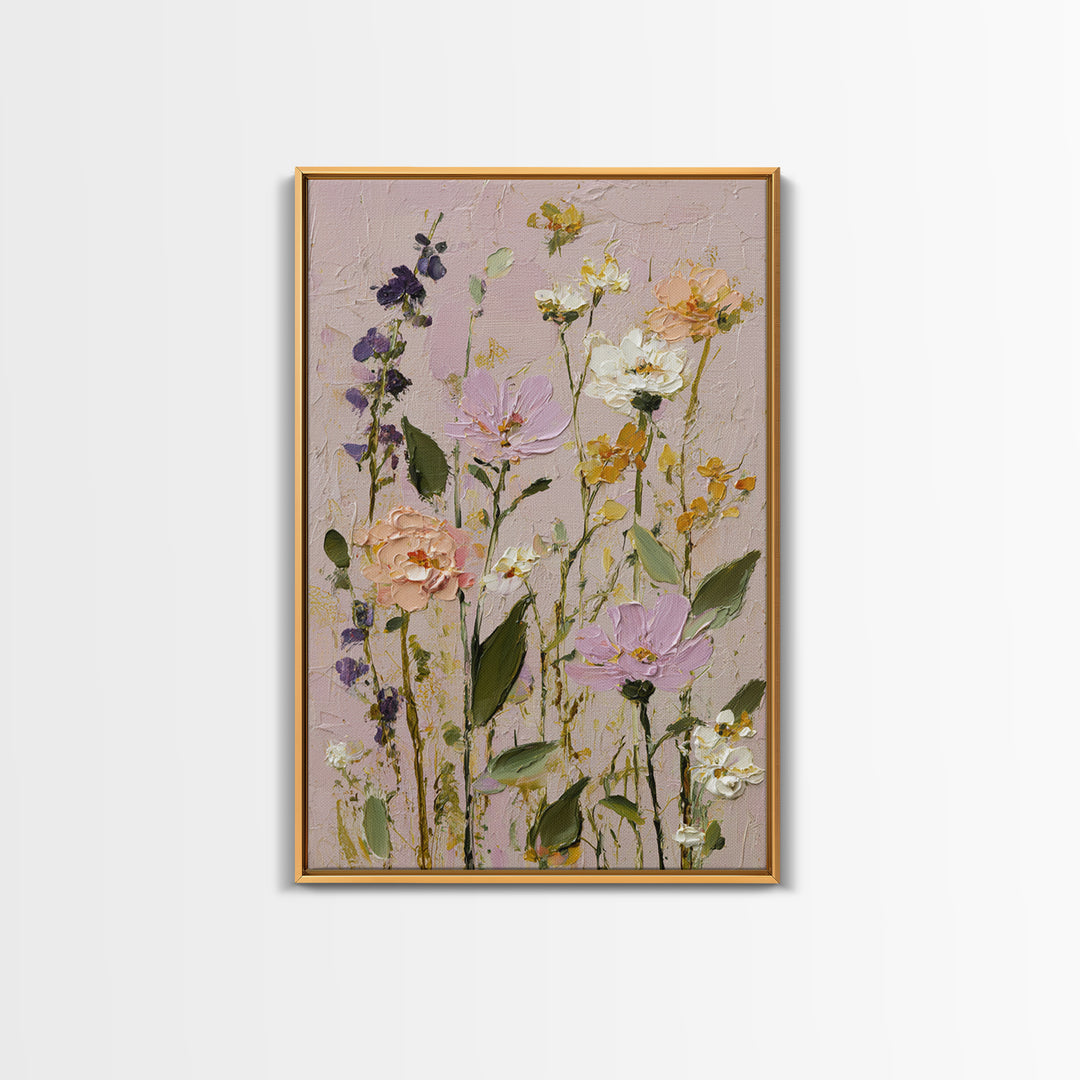 Painterly Meadow with Loose Impressionist Flowers Canvas Print, Art, Luxury Decor, Living Room Decor, Oil Painting, ART-2x3-71