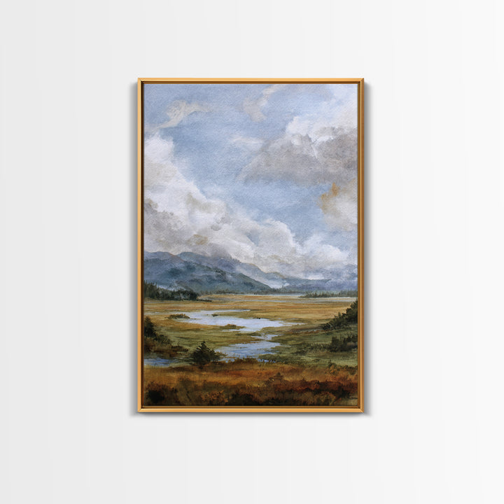 Quiet Mountain Scene Framed Canvas Print, Art, Digital Art, Living Room Decor, Fine Art, Abstract Art, Canvas Art, ART-2x3-73
