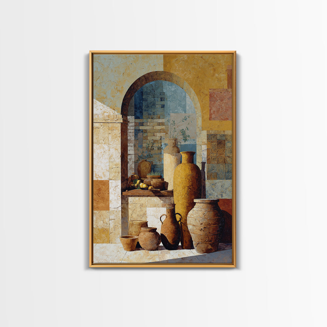 Architectural Archway in Warm Mediterranean Light Framed Canvas Print, Art, Minimalist Decor, Living Room Decor, Fine Art, ART-2x3-78