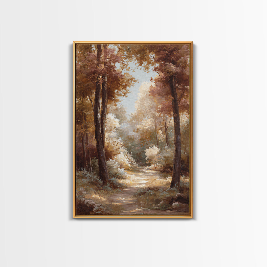 Woodland Path with Golden Autumn Atmosphere Canvas Print, Art, Fine Art Print, Living Room Decor, Fine Art, Digital Art, ART-2x3-79
