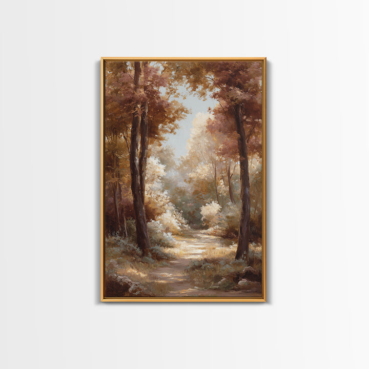 Woodland Path with Golden Autumn Atmosphere Canvas Print, Art, Fine Art Print, Living Room Decor, Fine Art, Digital Art, ART-2x3-79