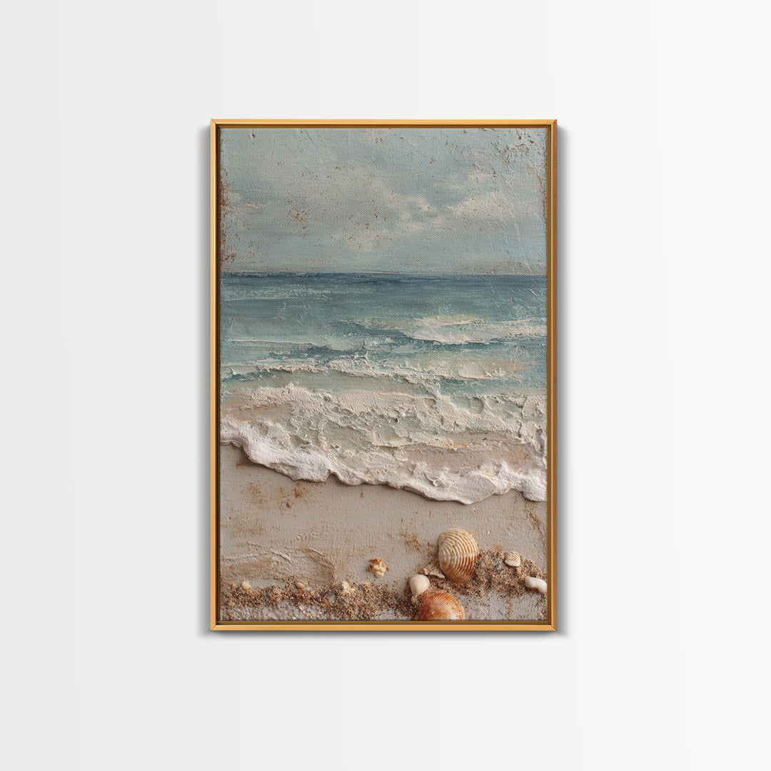 Dramatic Seascape with Foam and Storm Clouds Framed Canvas Print, Art, Art Deco, Living Room Decor, Oil Painting, ART-2x3-8