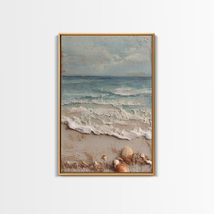 Dramatic Seascape with Foam and Storm Clouds Framed Canvas Print, Art, Art Deco, Living Room Decor, Oil Painting, ART-2x3-8