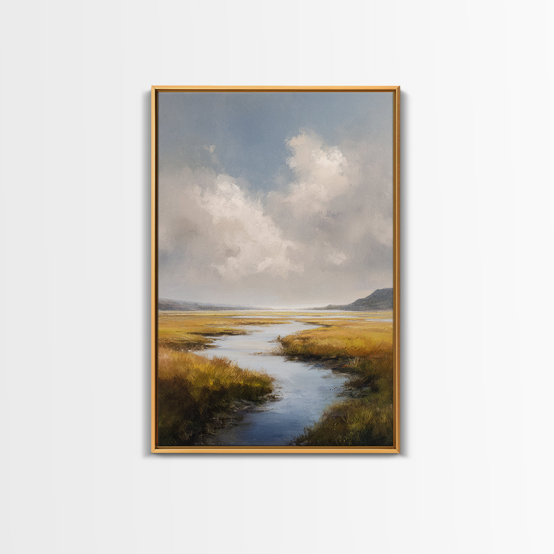 Classic Landscape with Winding River and Atmospheric Framed Canvas Print, Art, Art Print, Living Room Decor, Fine Art, ART-2x3-83
