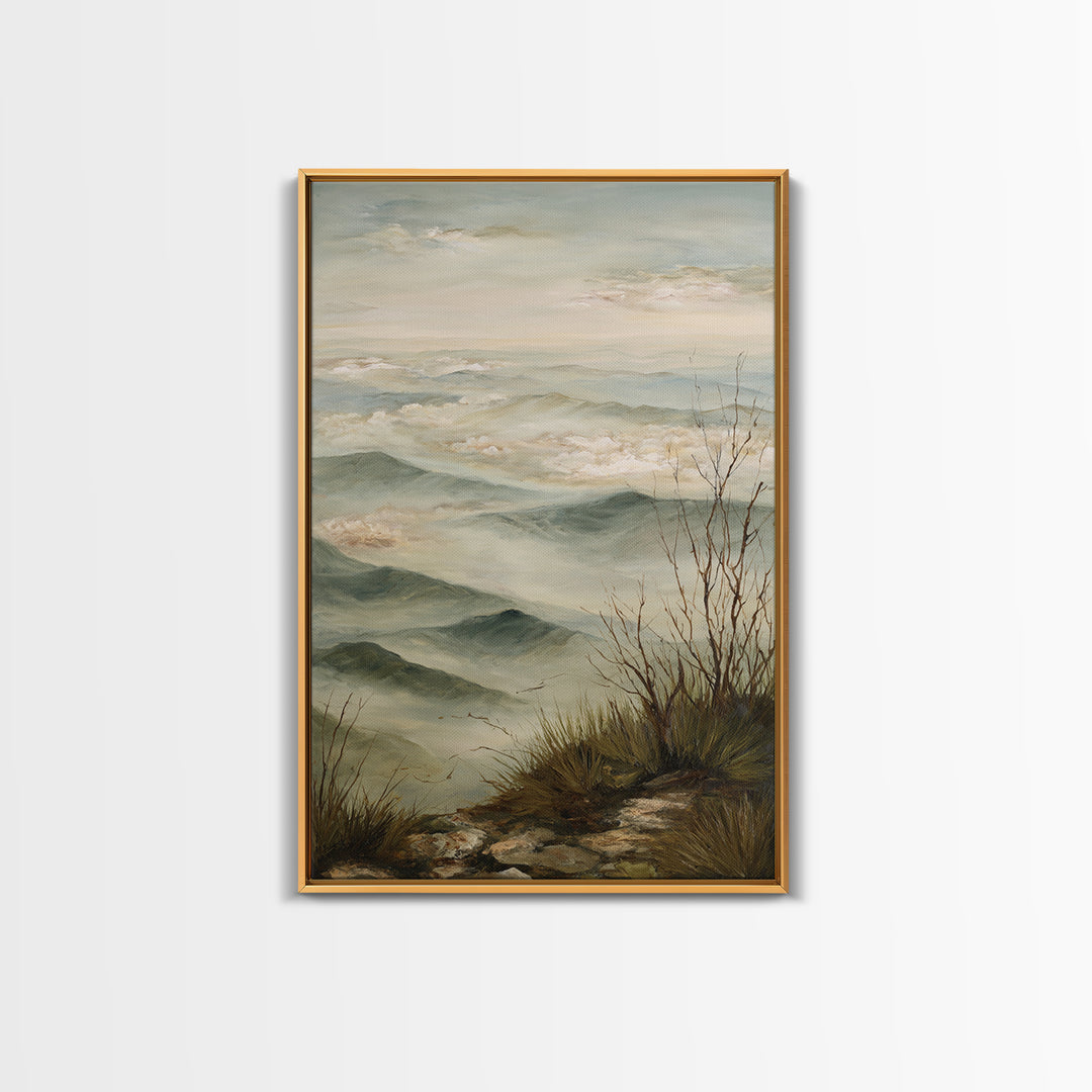 Quiet Mountain Scene Framed Canvas Print, Art, Digital Art, Living Room Decor, Fine Art, Abstract Art, Canvas Art, ART-2x3-97