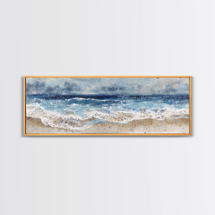Dramatic Seascape with Foam and Storm Clouds Canvas Print, Art, Ai Art, Living Room Decor, Fine Art, Home Decor, ART-3x1-16