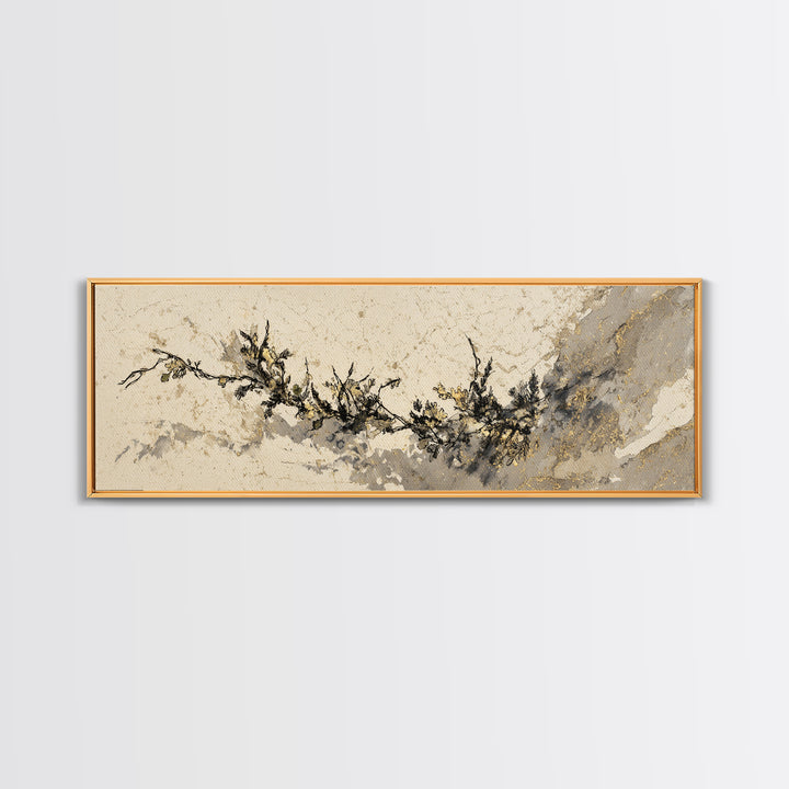 Minimal Botanical Ink Drawing on Handmade Paper Canvas Print, Art, Art Deco, Living Room Decor, Fine Art, Printable Art, ART-3x1-21