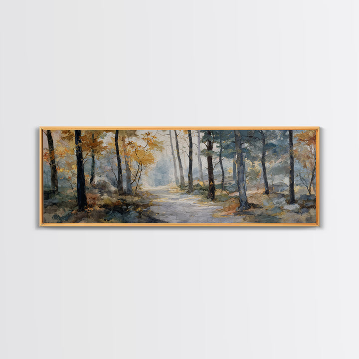 Woodland Path with Golden Autumn Atmosphere Canvas Print, Art, Home Decor, Living Room Decor, Fine Art, Minimalist Decor, ART-3x1-39