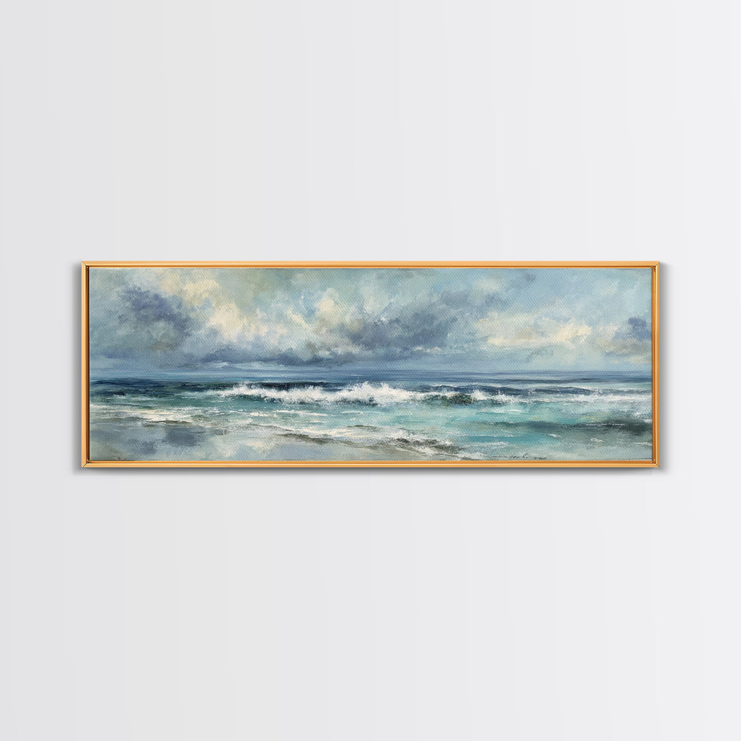 Dramatic Seascape with Foam and Storm Clouds Canvas Print, Art, Horizontal Wall Art, Living Room Decor, Fine Art, ART-3x1-40