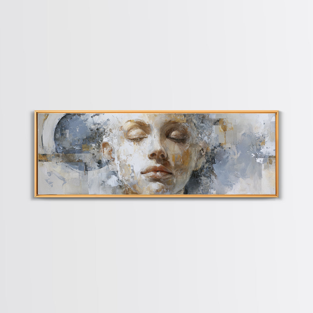 Expressive Portrait with Dramatic Light and Textured Framed Canvas Print, Art, Home Decor, Living Room Decor, Fine Art, ART-3x1-44