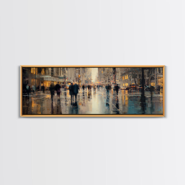 Moody City Scene Reflected Canvas Print, Art, Wall Art Prints, Living Room Decor, Watercolor Art, Ai Art, Textured Wall Art, ART-3x1-50