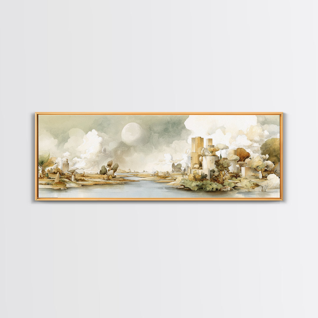 Surreal Dream Landscape Framed Canvas Print, Art, Wall Art, Living Room Decor, Oil Painting, Original Art, Art Nouveau, ART-3x1-51