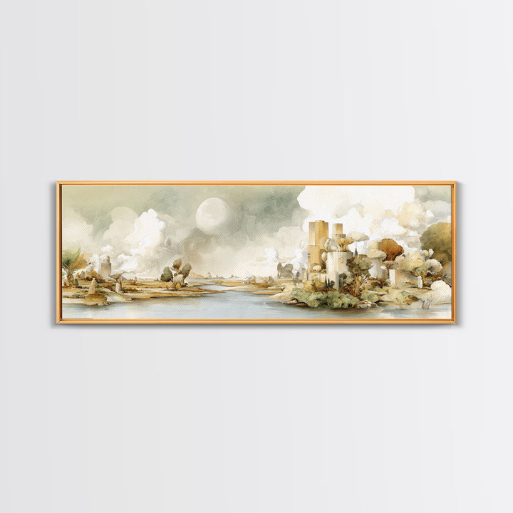 Surreal Dream Landscape Framed Canvas Print, Art, Wall Art, Living Room Decor, Oil Painting, Original Art, Art Nouveau, ART-3x1-51