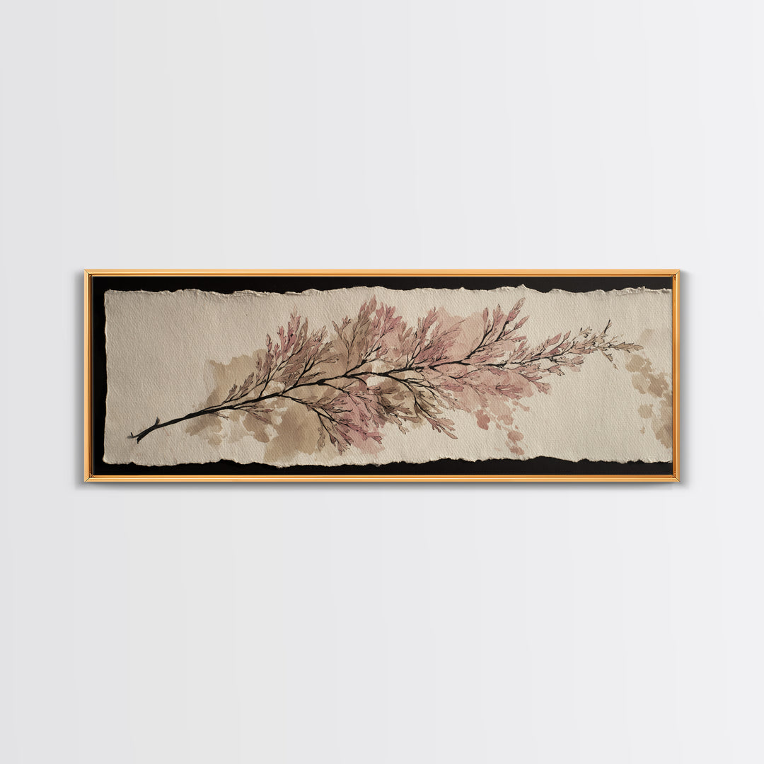 Minimal Botanical Ink Drawing on Handmade Paper Framed Canvas Print, Art, Canvas Art, Living Room Decor, Fine Art, ART-3x1-69