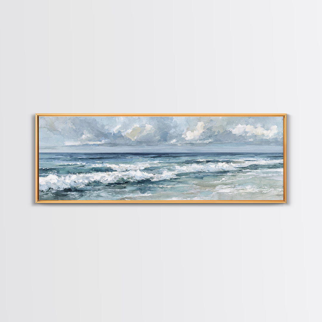 Dramatic Seascape with Foam and Storm Clouds Canvas Print, Art, Textured Painting, Living Room Decor, Oil Painting, ART-3x1-88