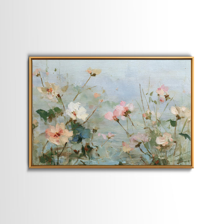 Painterly Meadow with Loose Impressionist Flowers Framed Canvas Print, Art, Art Deco, Living Room Decor, Fine Art, ART-3x2-19