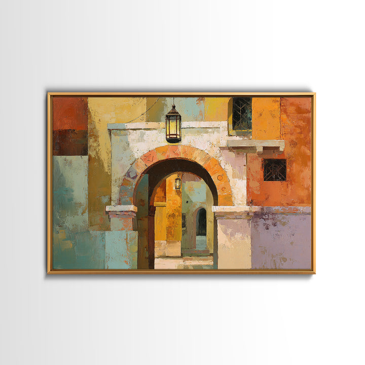Architectural Archway in Warm Mediterranean Light Framed Canvas Print, Art, Minimalist Decor, Living Room Decor, Fine Art, ART-3x2-2