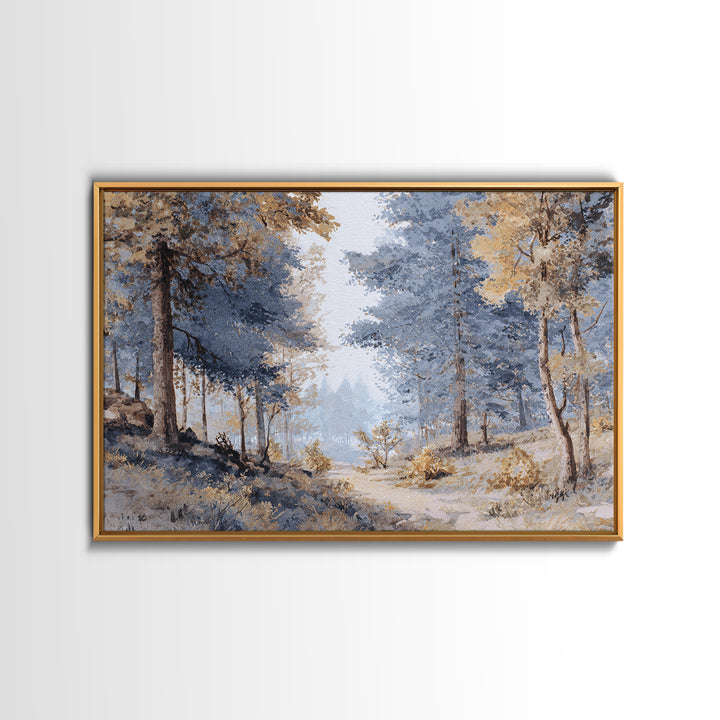 Woodland Path with Golden Autumn Atmosphere Framed Canvas Print, Art, Art Commission, Living Room Decor, Fine Art, ART-3x2-27