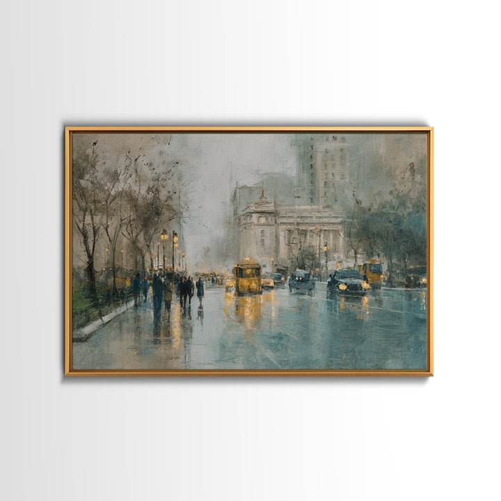 Moody City Scene Reflected Canvas Print, Art, Metal Wall Art, Living Room Decor, Fine Art, Textured Wall Art, ART-3x2-38