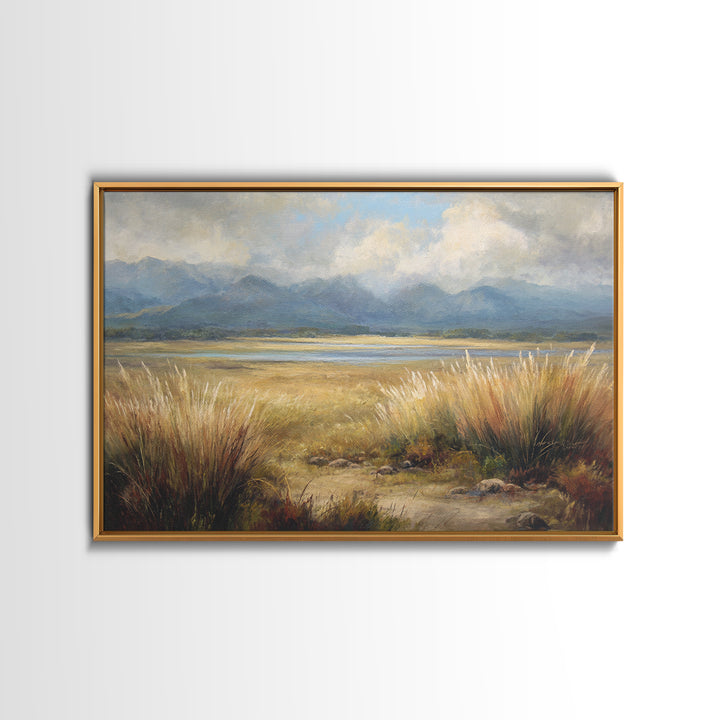 Quiet Mountain Scene Framed Canvas Print, Art, Canvas Wall Art, Living Room Decor, Fine Art, Boho Wall Art, Pink Wall Art, ART-3x2-45