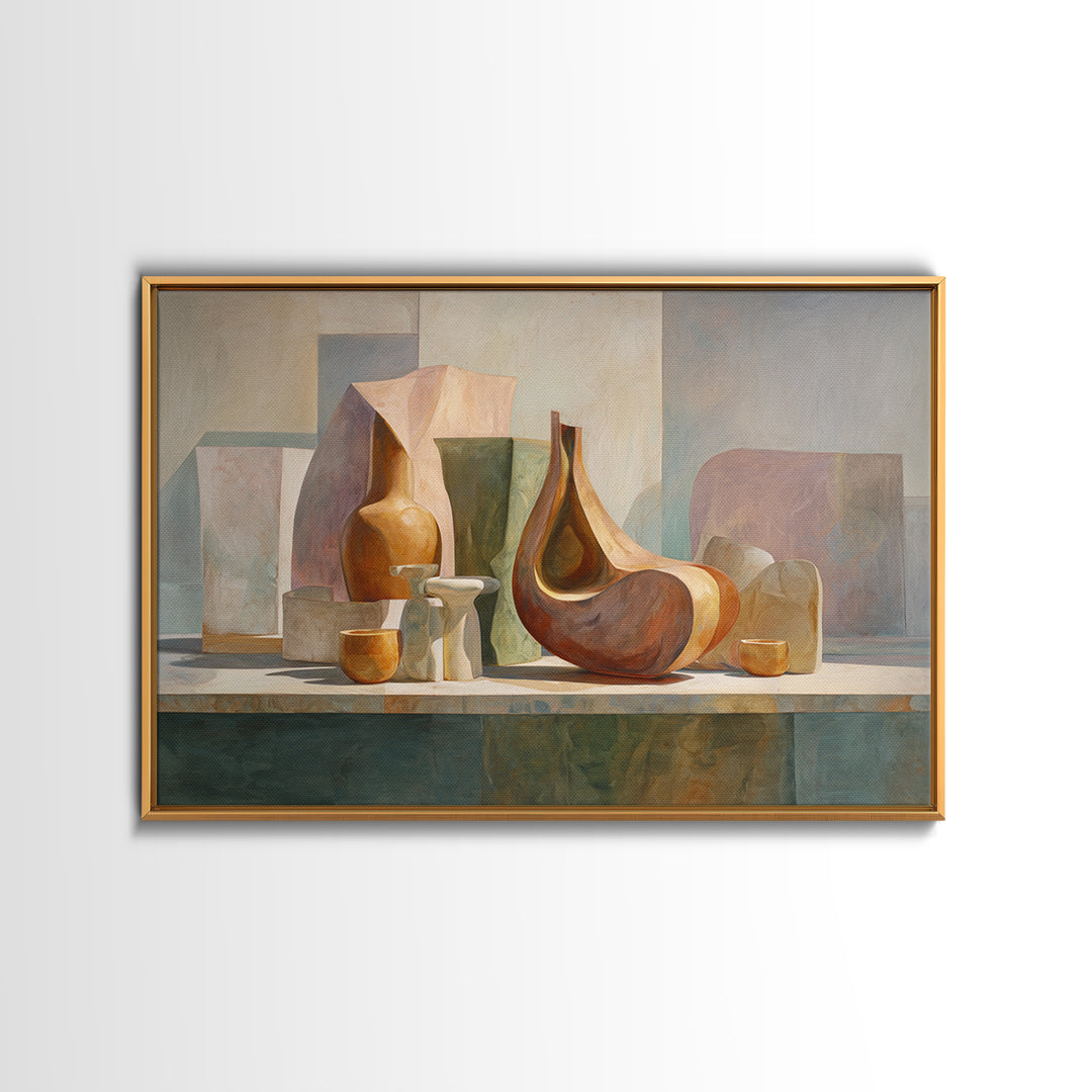 Modern Sculptural Shapes Rendered as Painted Forms Canvas Print, Art, Art Deco, Living Room Decor, Abstract Art, ART-3x2-58