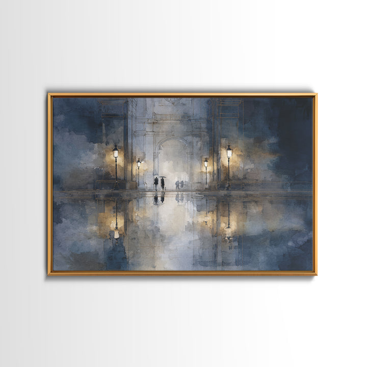 Moody City Scene Reflected Canvas Print, Art, Metal Wall Art, Living Room Decor, Fine Art, Textured Wall Art, ART-3x2-62