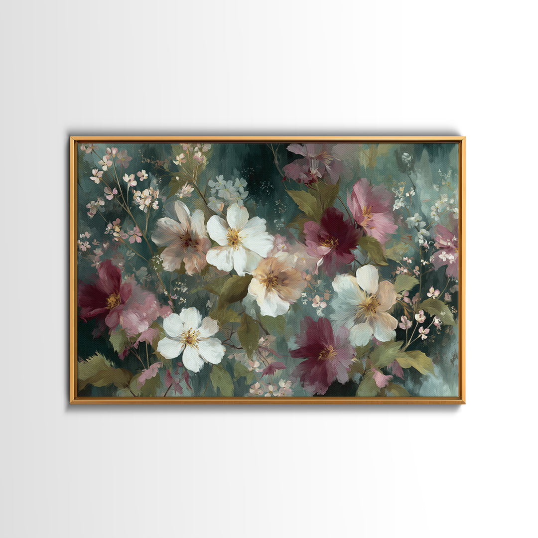 Painterly Meadow with Loose Impressionist Flowers Canvas Print, Art, Pink Wall Art, Living Room Decor, Watercolor Art, ART-3x2-67