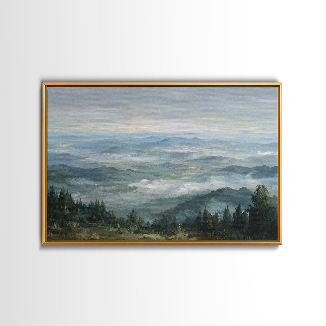 Quiet Mountain Scene Framed Canvas Print, Art, Canvas Wall Art, Living Room Decor, Fine Art, Boho Wall Art, Pink Wall Art, ART-3x2-69